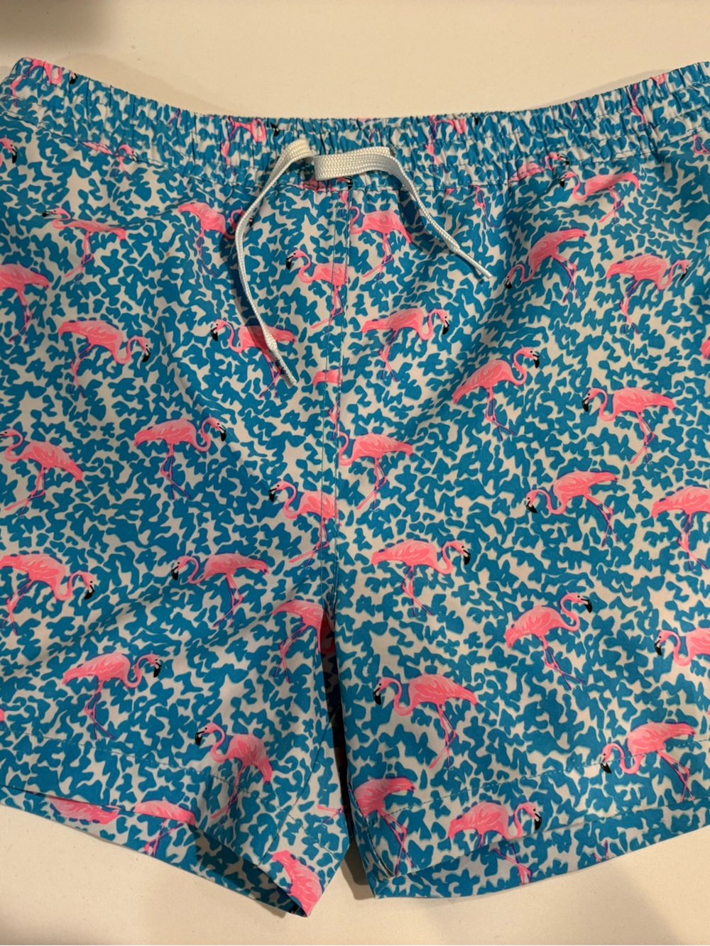 chubbies Turquoise Swim Shorts with Pink Flamingo Print